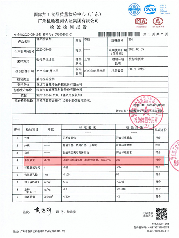 脫氧劑檢測報(bào)告